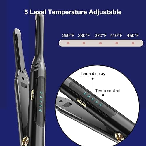 Mvxitanny Pencil Flat Iron 3/10'' Small Flat Irons for Short Hair,Pixie Cut & Bangs,Hair Straightener for Edge with LED Display,Travel Mini Hair Straightener with Dual Voltage,Auto Shut Off（Black） thumbnail 5