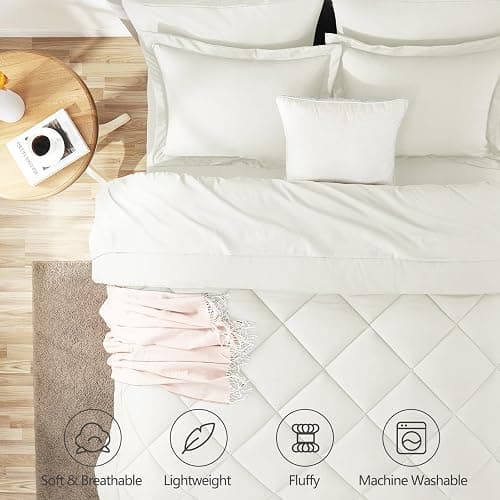 CozyLux Full Size Comforter Sets Ivory - 7 Pieces Bed in a Bag Full, Luxury Soft Bed Set for All Seasons, Bedding Set with Down Alternative Comforter, Sheets, Pillowcases & Shams thumbnail 2