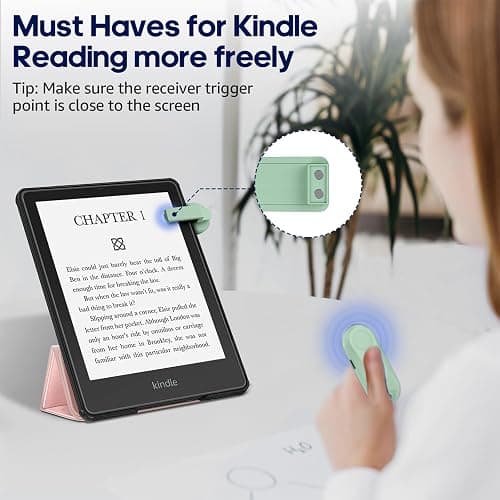 DATAFY [Case-Friendly] Page Turner for Kindle Paperwhite Oasis Kobo eReaders, Camera Camcorder Remote Controls, Page Turner Clicker for ipad Tablets Reading Novels with Wrist Strap Storage Bag Green thumbnail 2