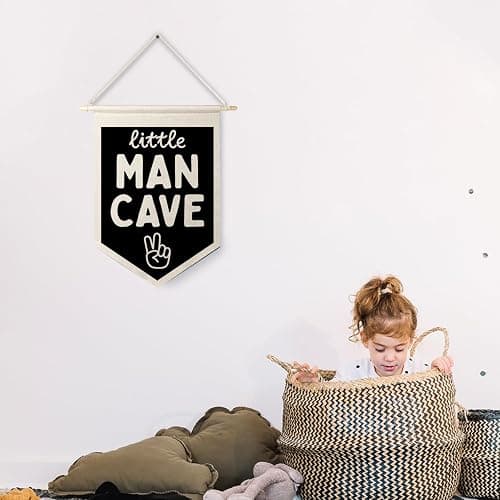 Qpenm Little Man Cave Wall Hanging Canvas Banner, Boys Room Decor, Modern Black and White Peace Sign Nursery Hanging Pennant Flag Posters Prints for Toddler Baby Little Boy Kids Room Playroom Decor thumbnail 3