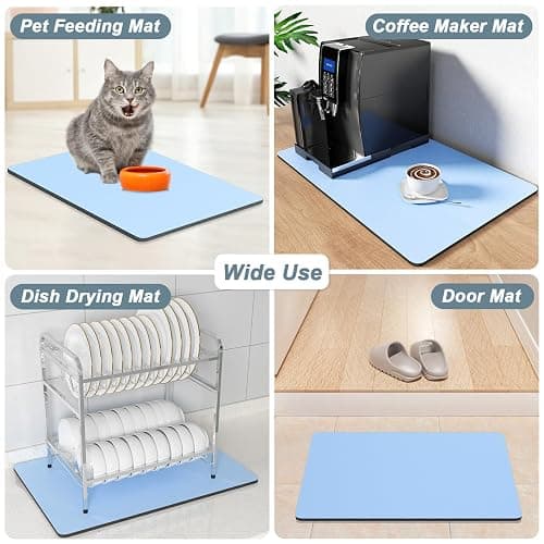 Rnivvi Coffee Mat, 16" x 24" Coffee Bar Mats for Espresso Machine Station Accessories and Organizer, Hide Stain Rubber Backed Absorbent Dish Drying Pad for Kitchen Counter, Cute Bar Decor Pad, Blue thumbnail 7