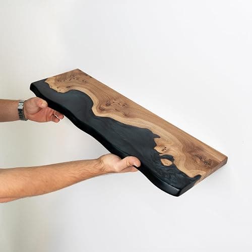 RWA Unique Live Edge Floating Shelf for Wall - Stylish Hanging Shelves for Room Wall Bedroom Bathroom Office Decor, Epoxy and Wood Wall Shelf Plank - Elegant Wall Mounted Shelves (black, 16x6") thumbnail 6