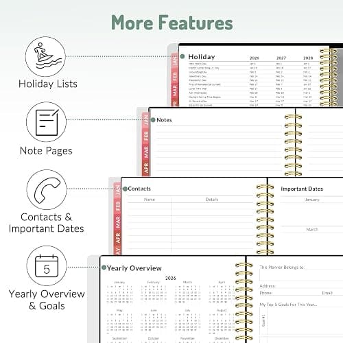 2026 Planner, Forvencer Calendar Planner Weekly and Monthly (Jan 2026-Dec 2026), 8.5" X 11", Agenda Book, Daily Journal Notebook with Tabs, Flexible Cover, Home School Organizer, A4, Pink thumbnail 5