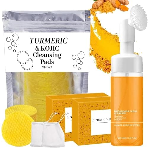 4Pcs Turmeric Wash and Care Three Piece Set, Turmeric Trio: Facial Wash, Cleansing Mousse & Soap for Skin Care, Turmeric Cleansing Exfoliating Pads, Turmeric Face Wash for Face & Body - Image 1