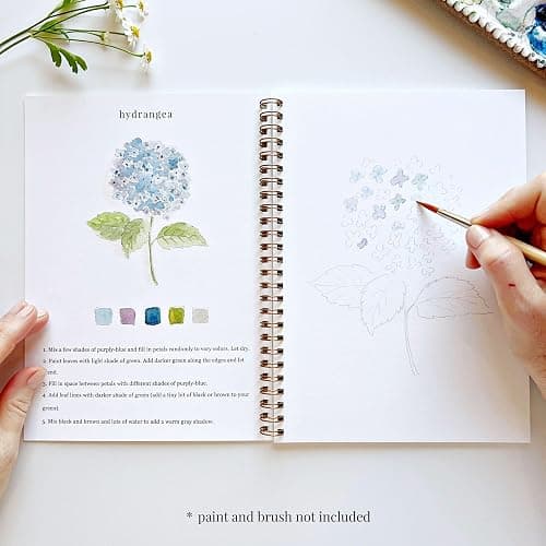 Flowers Watercolor Workbook by Emily Lex Studio, 12 Beginner Friendly Sketched Illustrations, Lay Flat Spiral Pages, 6.5 x 9 inch, 120lb Watercolor Paper thumbnail 4