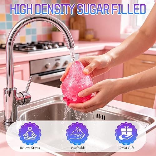 Water Drop Squishy Stress Ball, Soft Glitter Drop Squishy Fidget Stress Ball to Stretch, Squeeze, New Slow Rise Relief Fidget for Anxiety Stress (Pink) thumbnail 3