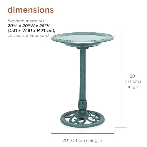 Alpine Corporation TEC116 Outdoor Aged Green Pedestal Birdbath with Scrollwork, 28" Tall, Green thumbnail 3