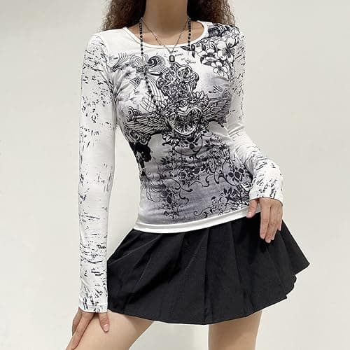 Grunge Clothes for Women Y2K Tops Long Sleeve Fairy Grunge Aesthetic Shirts Teen Girls Vintage Graphic Tees Fall thumbnail 3