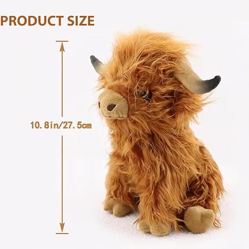 Toaje Highland Cow Stuffed Animal Realistic Scottish Cow Plush Toy Soft Farm Animal Cattle Plushie Doll Present for Adults Kids Boys Girls (Brown Cow, 10.8 Inch) thumbnail 3