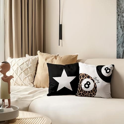 TopXmai Preppy Star Lucky 8 Ball Cheetah Leopard Print Room Decor Pillow Cover 18x18 Set of 2,Leopard Gifts for Women,Cheetah Print Gifts,Coquette Pillow Covers for Girls Room Dorm Apartment Decor thumbnail 4