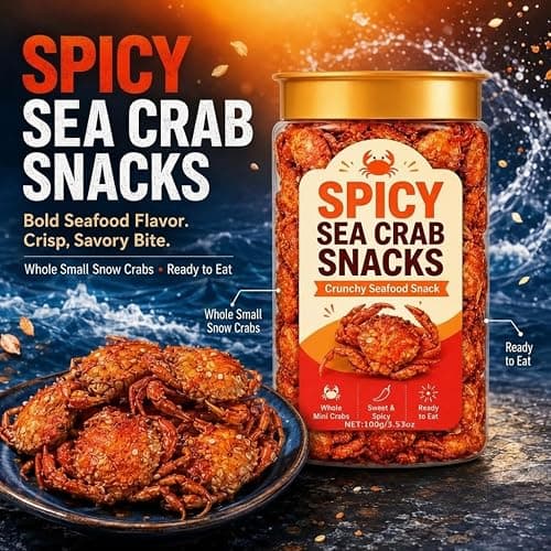 Spicy Sea Crab Snacks, Ready to Eat Crispy Crab, Sweet Chili Thumb Snow Crab with High Protein, Slow-Roasted Shell-On Seafood Snack with Savory Crunch, Canned Portable for Office, Home (100g/3.53 oz) thumbnail 2