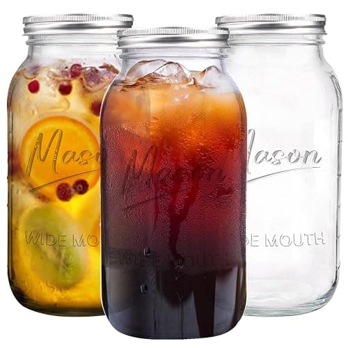 Galssmagic 64 oz Mason Jar Wide Mouth,3 Pack Large Half Gallon Mason Jars with Airtight Lid,Big Glass Jars for Canning,Pickling,Fermenting,Storing - 64oz - Image 1