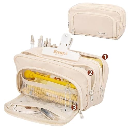 Onlvye Big Capacity Pencil Case 3 Compartments Large Pencil Pouch Pen Bag Pencil Box Holder Organizer Simple Storage Aesthetic Stationery Cosmetic for Adults Men Women Office Essentials (White) - Image 1