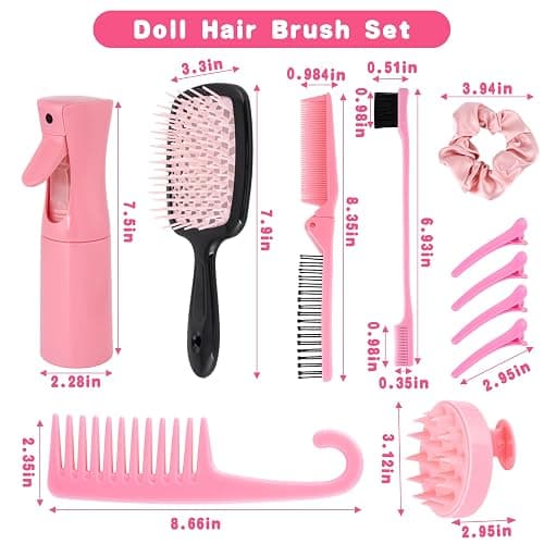 Doll Hair Brush Compatible with American Girl, Doll Wig Brush Set with Spray Bottle Detangle Brush Curly Hair Comb Set Fit for American Girl Doll Accessories, Doll Head Hair Styling Brush Set 8 PCS· thumbnail 2