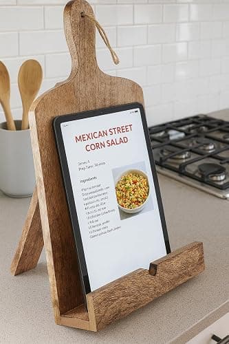 Wedding Gifts Solid Wood Cookbook Stand for Kitchen Counter Recipie Book Holder for Cooking, Chopping Board Style Foldable and Holder for Tablets and Cookbooks (Brown) Cooking Gifts thumbnail 3