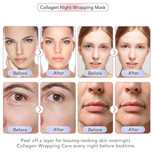 Shuangjia Collagen Night Wrapping Mask with Brush 2.53 fl.oz, Collagen Overnight Wrapping Peel Off Facial Mask Pack, Reduces Sagging & Dullness - Hydrolyzed Collagen For Glowing Skin, For Glass Skin thumbnail 3
