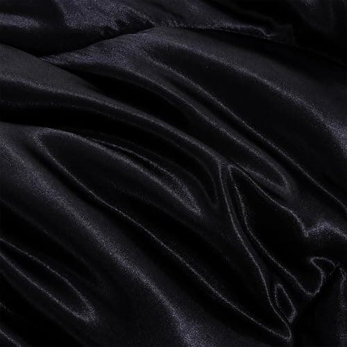 A Nice Night Satin Silky Soft Quilt Luxury Super Soft Microfiber Bedding Thin Comforter Set Full/Queen, Light Weighted (Black, Queen) - Black - Queen thumbnail 7