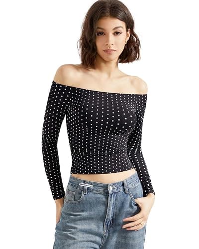 SUUKSESS Women Off Shoulder Double Lined Long Sleeve Shirts Basic Going Out Tops thumbnail 6