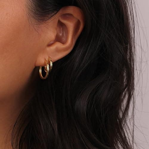 5-10 Pairs Small Gold Silver Hoop Earrings for Women, Stainless Steel Earrings Set Mens Lightweight Thin Hypoallergenic Small Hoops Set thumbnail 3