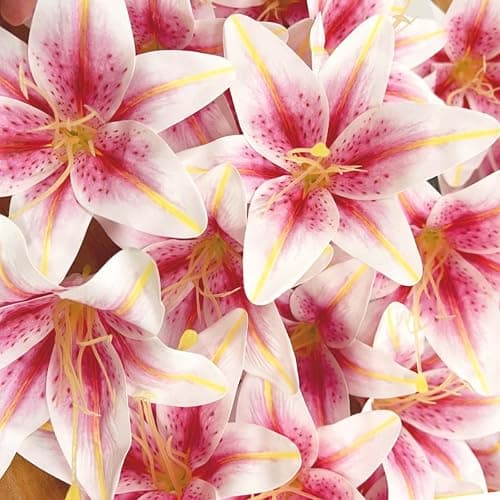 SNAIL GARDEN 24PCS 5.5" Large Fake Lilies Flower Heads with Realistic Stamens,24PCS Pink Artificial Flower Heads, Bulk Silk Flowers for Crafts, Cake Decorating, Wedding Party Wreath, Home Decor thumbnail 4