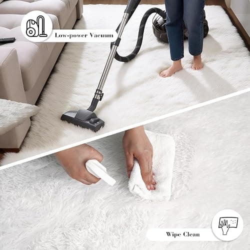 4x6 White Rug for Bedroom, Fluffy Shag Area Rug Small Rug Bedroom Carpet | Upgraded Non-Slip Rubber Backing, Ultra Soft Area Rugs for Living Room, Office, Home Decor, Elevate Your Space Ambiance thumbnail 7