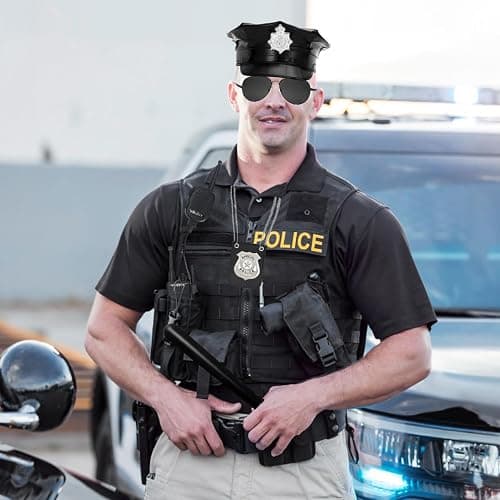 Alaiyaky Police Accessories Set,7 Pcs Police Costume Accessories Officer Hat with Sunglasses Handcuffs Badge Walkie Talkie Whistle Baton, Halloween Costumes Adults Outfits Kit for Men Women thumbnail 7