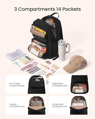 LOVEVOOK School Backpack for Teen Girls,Women Laptop Backpack with Water Bottle Holder,Lightweight Work Bag College Bookbag,Teacher Nurse bag,Black thumbnail 3