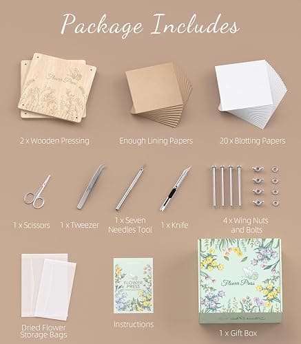 Wakhow Flower Press Kit – 11" x 11" Large Wooden Flower Presser for Adults & Teens | DIY Bouquet Preservation & Dried Flower Art | Ideal Gift for Nature & Craft Lovers thumbnail 3