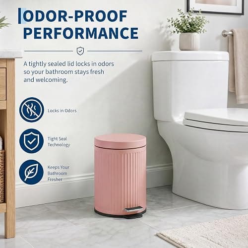 Garvee Bathroom Trash Can, 5L/1.3 gal Round Wastebasket with Soft-Close Lid | Step Foot Pedal, Removable Inner Bucket, Brushed Stainless Steel, for Office, Bedroom, Toilet, Live Room-Pink thumbnail 4
