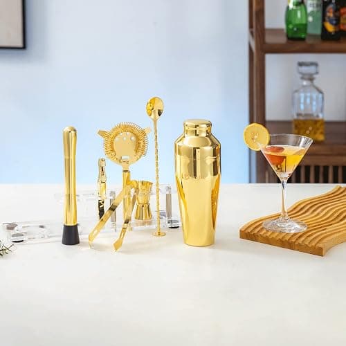 Btuqbu Cocktail Shaker Set with Arcylic Stand, Mixology Bartender Kit for Drink Mixing | Mixology Set with 7 Bar Set Tools Cocktail Kit (Gold) - GOLD - Plastic thumbnail 2