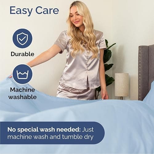 Queen Size 4 Piece Sheet Set - Comfy Breathable & Cooling Sheets - Hotel Luxury Bed Sheets for Women & Men - Deep Pockets, Easy-Fit, Extra Soft & Wrinkle Free Sheets - Sky Blue Oeko-Tex Bed Sheet Set thumbnail 7