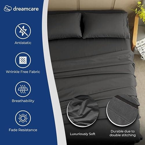 DREAMCARE Twin XL Sheet Sets - 4 pcs Breathable Cooling Sheets - up to 21" Deep Pocket Twin XL Sheets Set with Side Pockets - Extra Soft 100% Brushed Hypoallergenic Hotel Luxury Bedding - Gray thumbnail 3