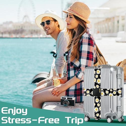 Slohif Luggage Straps for Suitcases Travel Belt Accessories Luggage Connector Identifiers 2 Pack Over Handle with Buckle Unique Nylon Adjustable Strap for Sleeping Bag Car Seat Daisy thumbnail 7