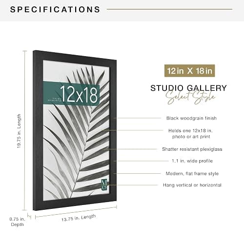 MCS Studio Gallery 12x18 Picture Frame Black Woodgrain Engineered Wood, Rectangle Photo Frame for Photos, Posters & Art Prints (1-Pack) thumbnail 3