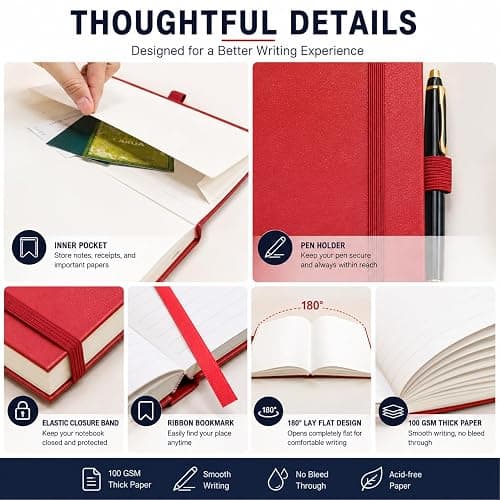 Heture 8 Pack Lined Journal Notebooks, A5 Hardcover Notebooks, 5.5 x 8.3 inch, 100GSM,160 Pages, Classic College Ruled Notebooks for Writing/Work/Travel/College (Assorted Color) thumbnail 7