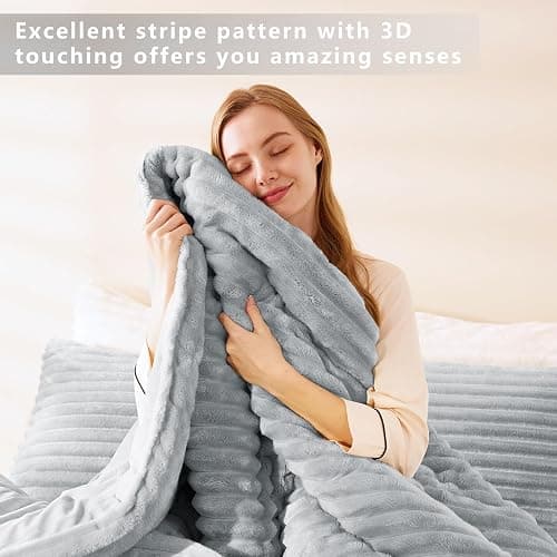 CozyLux Fluffy Queen Comforter Set - Super Soft & Warm Grey Comforter Queen Size, Winter Fleece Bedding Set, 3 Pieces Plush Fuzzy Bed Set (1 Shaggy Comforter, 2 Pillowcases) thumbnail 5