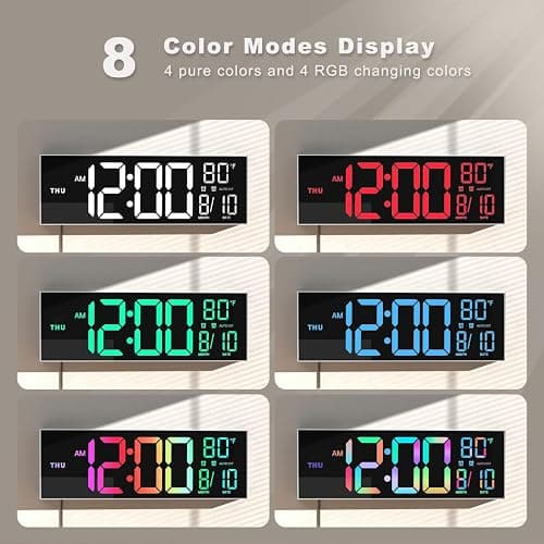 JALL 16" Large Digital Wall Mount Clock, Count Down Timer, Alarm, Big LED, 8 RGB Color, DST, Temperature for Living Room Classroom Desk, Xmas, Birthday Gift for Senior Mom Dad (White Shell, 16 inches) thumbnail 3