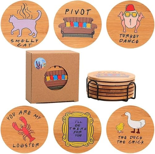 Friends TV Show Merchandise,Friends Drinks Coasters Set of 6,Bamboo Coasters with Holder,Friendsgiving Gift Ideas, for Friend - Image 1