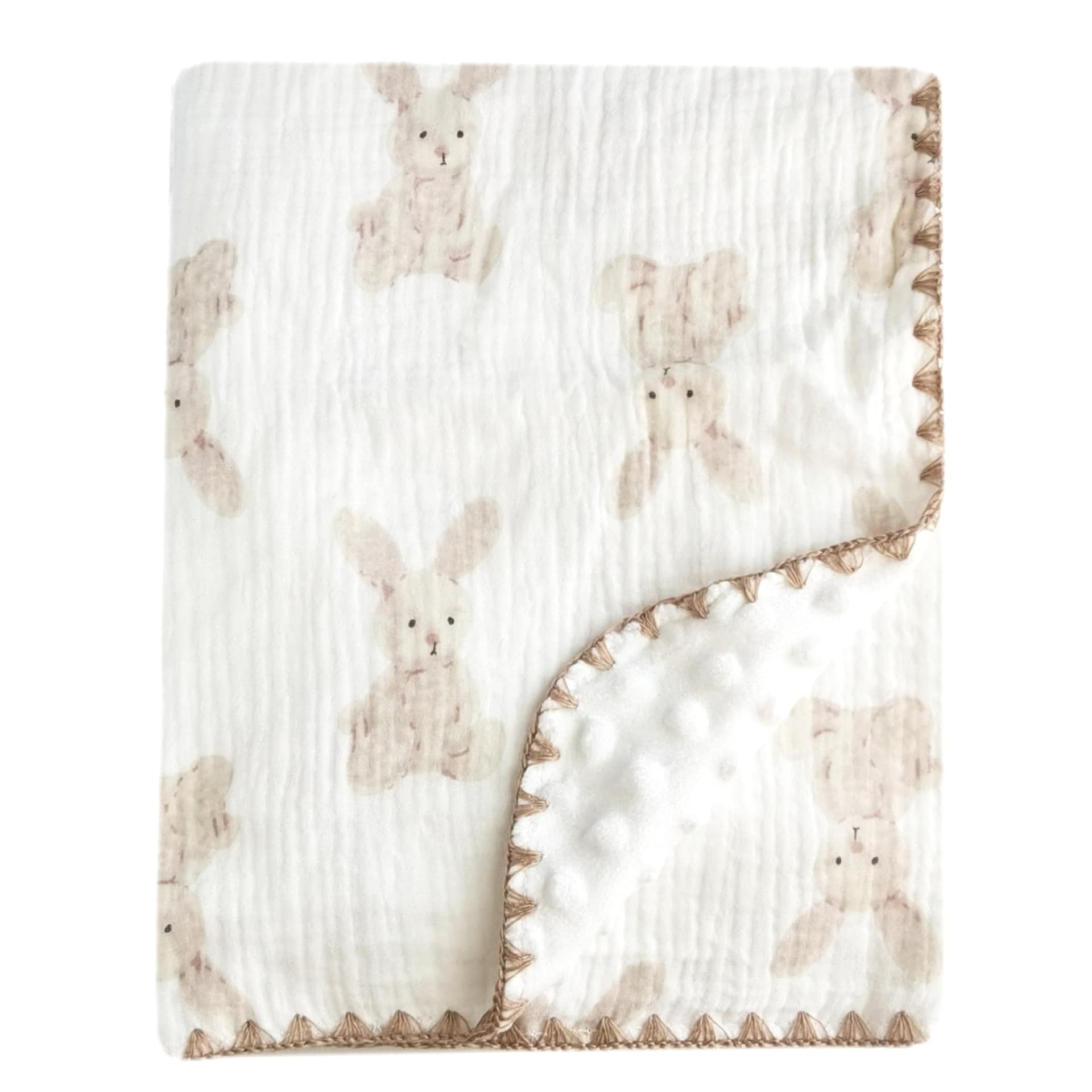 Manta Suave de Muselina Gruesa para Bebé de Algodón con Respaldo Punteado de Doble Capa Manta Receptora 40"x40" Conejito - Image 1