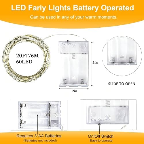 4 Pack LED Fairy Lights Battery Operated 20FT 60 LEDs Silver Wire String Lights Twinkle Lights Starry Fairy Lights for Bedroom Christmas Wedding Party Indoor Outdoor Decorations, Warm White thumbnail 2