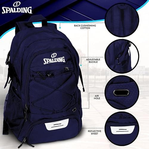 Spalding Basketball Backpack Sports Bag | Large Black Backpack with Shoe and Ball Compartment | Gifts for Basketball Players thumbnail 2