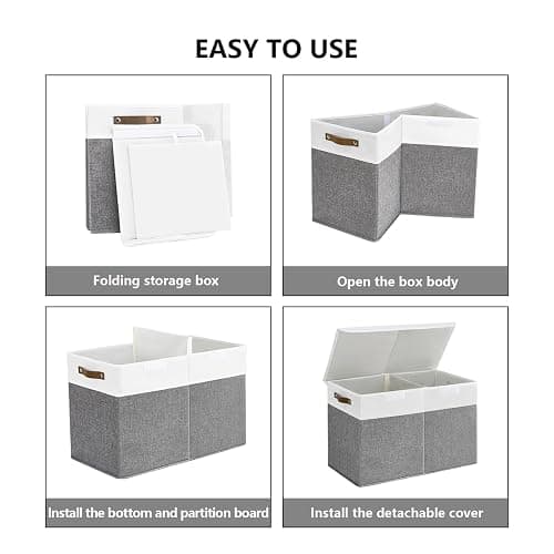 Bagnizer Large Toy Storage Box with Lids, Collapsible Sturdy Baby Storage Organizer Chest Bin Basket for Kids, Boys, Girls, Playroom, Nursery, Bedroom, Closet 25"x13"x16" (Gray and White) thumbnail 5