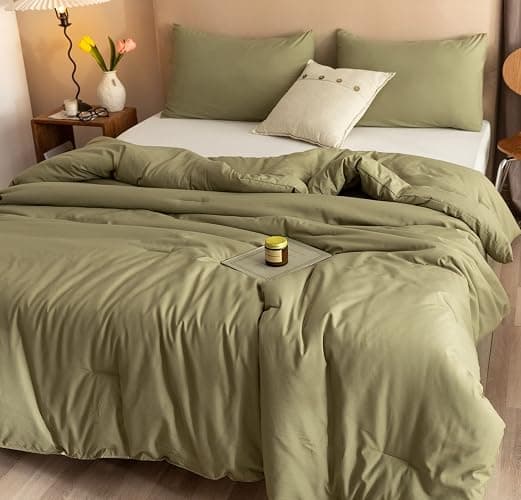 ROSGONIA Twin/Twin XL Comforter Set for College Girls Boys Olive Green, 1 Comforter & 1 Pillowcase, Soft Kids Comforter Sets All Season Dorm Bedding thumbnail 4