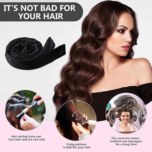 Heatless Curls, No Heat Curlers Overnight Heatless Curlers Headband for Women, Black thumbnail 4