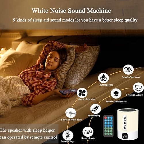 Alarm Clock Bluetooth Speaker, Night Light White Noise Machine Touch Bedside Lamp with Alarm Clock for Kids Multi-Color Changing Night Light Xmas Gifts for Teenage Girls Boys Women Teen Girl Gifts thumbnail 2