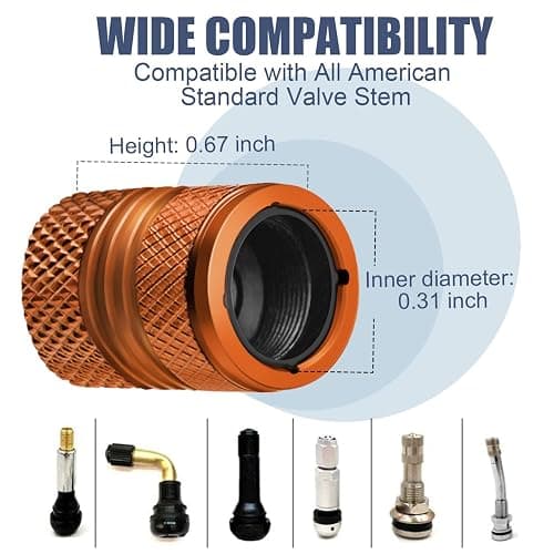 Tire Valve Stem Caps - 5 Pack Corrosion Resistant Premium Anodized Alloy Air Valve Caps American Flag Universal for Car SUV Bike Accessories Orange thumbnail 4