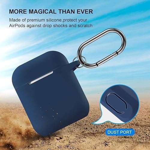 ATUAT Compatible with AirPods Case Cover, Full Protective Silicone Skin Dust-Proof Designed for Apple AirPods 1st 2nd Generation with Keychain, Front LED Visible, Midnight Blue thumbnail 2