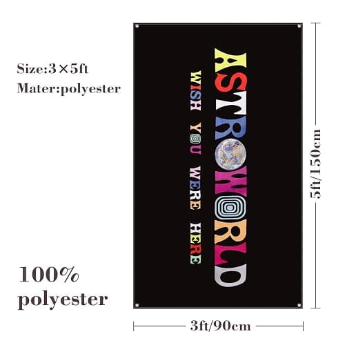 Buduidry Astroworld Logo Flag, Black, 3x5 Feet, All Seasons, Unisex, Indoor/Outdoor, Music Festival, Foldable, Tear Resistant, 35.43" x 59.06" thumbnail 2