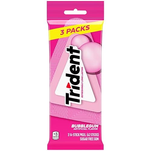 Trident Bubblegum Sugar-Free Gum, 3 Packs of 14 Pieces (42 Total Pieces) thumbnail 2