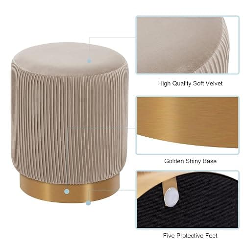 DUHOME Modern Round Velvet Ottoman Footrest Vanity Stool Khaki thumbnail 4